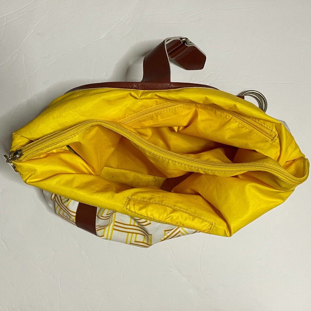 LeSportsac Yellow, White & Brown Nylon Hobo Bag With Faux Leather Trim, Rare - Picture 10 of 12